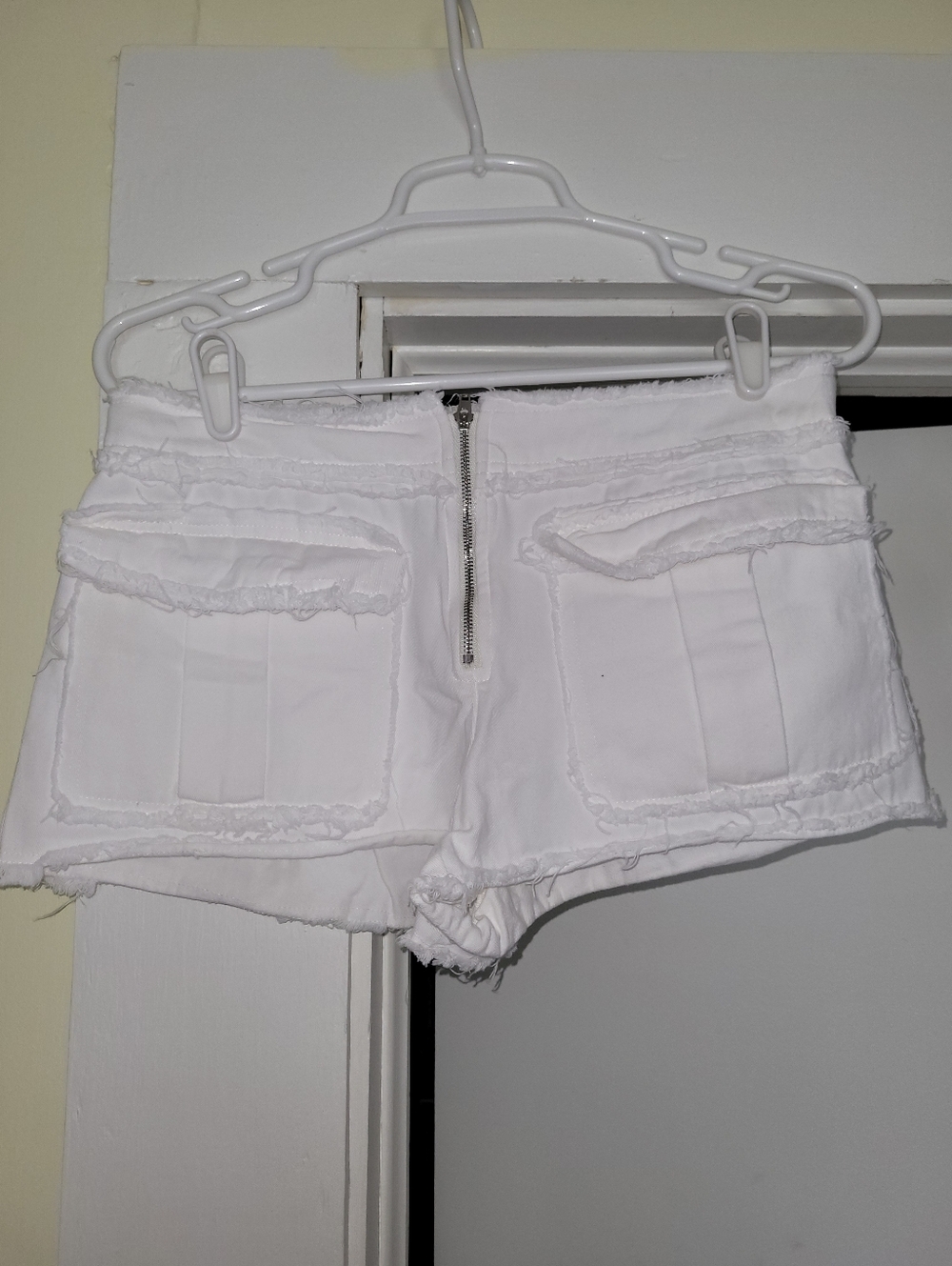 SHEIN White High-Waist Distressed Pocket Shorts